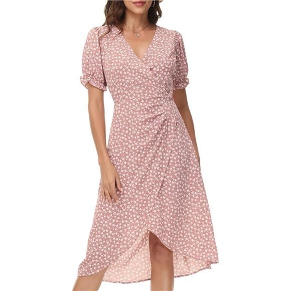 Variété Boutique Dresses & Skirts - Floral Wrap V-NeckTulip Hem Midi Boho Holiday Party Flowy Dress